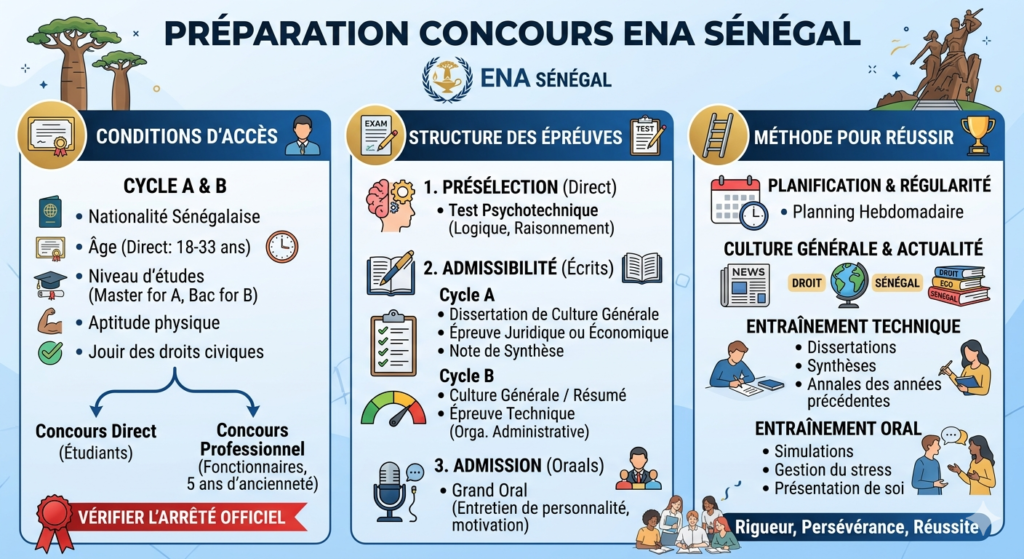 Préparation de concours ENA Sénégal : conditions, épreuves et méthode complète pour réussir